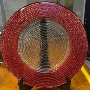 IVV Italian Red and Clear Metallic Decorative 13” Plate or Charger.